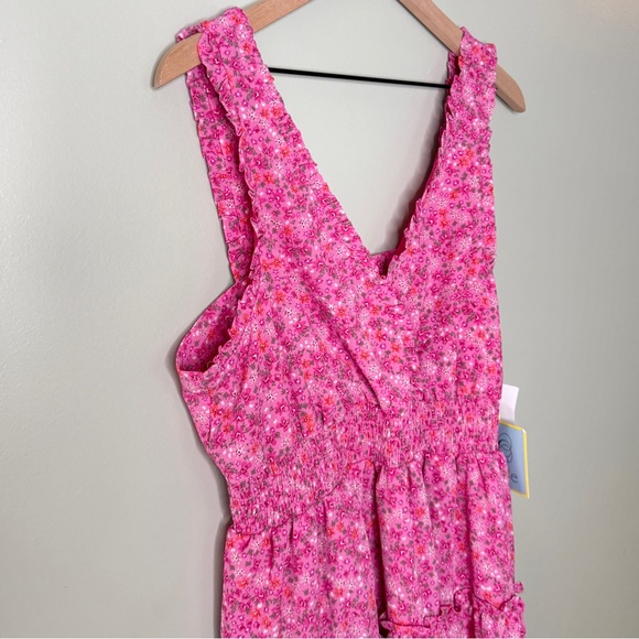 NWT CeCe Floral Sleeveless Tiered Ruffle Knee Length Dress Pink Orange Size XL - Picture 3 of 8